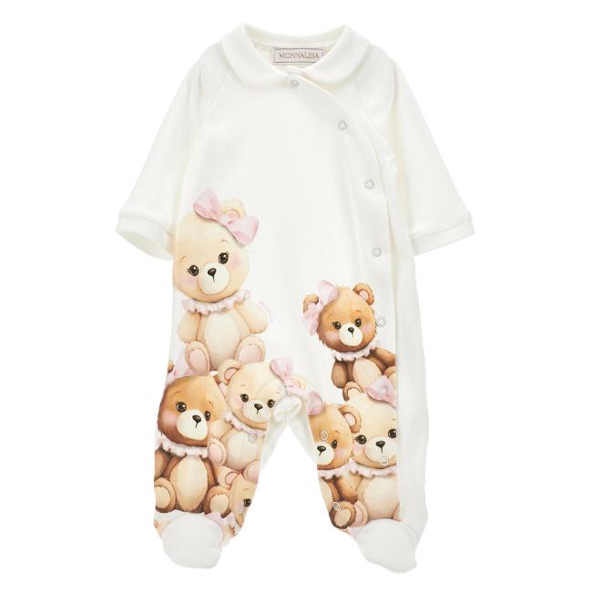 Picture of Monnalisa Bebe Girls AOP Teddy Babygrow - Ivory