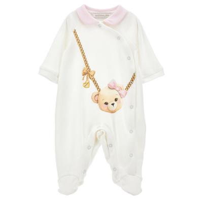 Picture of Monnalisa Bebe Girls Teddy Bag Babygrow - Ivory