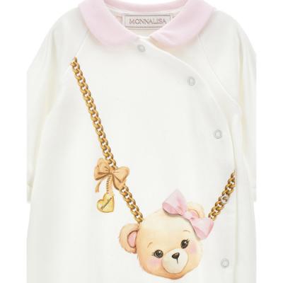 Picture of Monnalisa Bebe Girls Teddy Bag Babygrow - Ivory