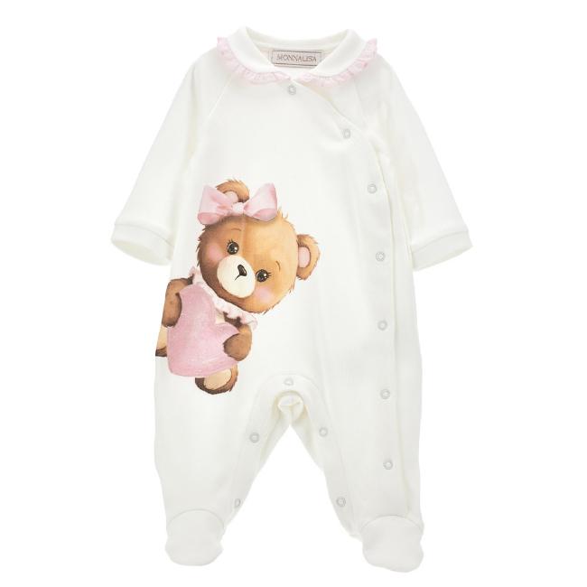 Picture of Monnalisa Bebe Girls Teddy Heart Babygrow - Ivory