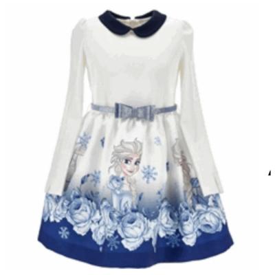 Picture of Monnalisa Girls Frozen Belted Dress - Ivory Blue