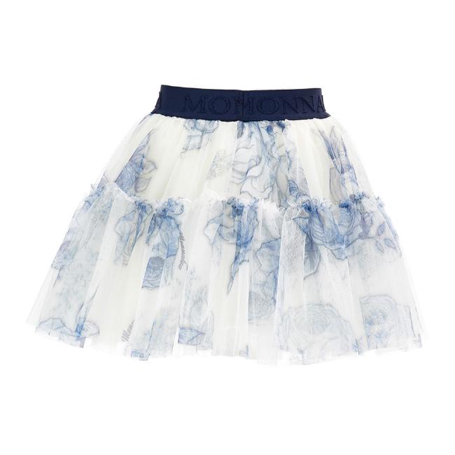 Picture of PRE-ORDER Monnalisa Girls Frozen Roses Tulle Skirt - Ivory Blue