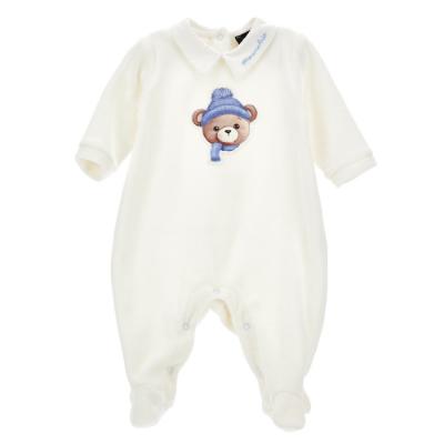 Picture of Monnalisa Bebe Boys Teddy Logo Babygrow - Ivory