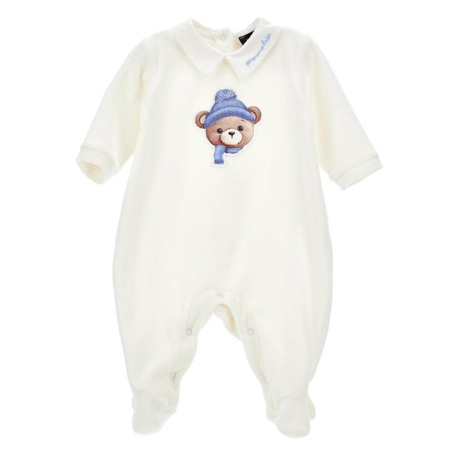 Picture of Monnalisa Bebe Boys Teddy Logo Babygrow - Ivory