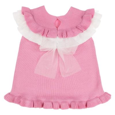 Picture of Granlei  Girls Summer Knit Ruffle Tulle Shorts Set - Fuchsia Pink White