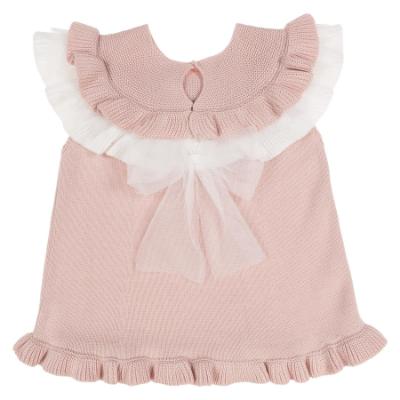 Picture of Granlei  Girls Summer Knit Ruffle Tulle Shorts Set - Dusky Pink White