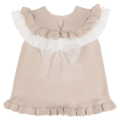 Picture of Granlei  Girls Summer Knit Ruffle Tulle Shorts Set - Beige White