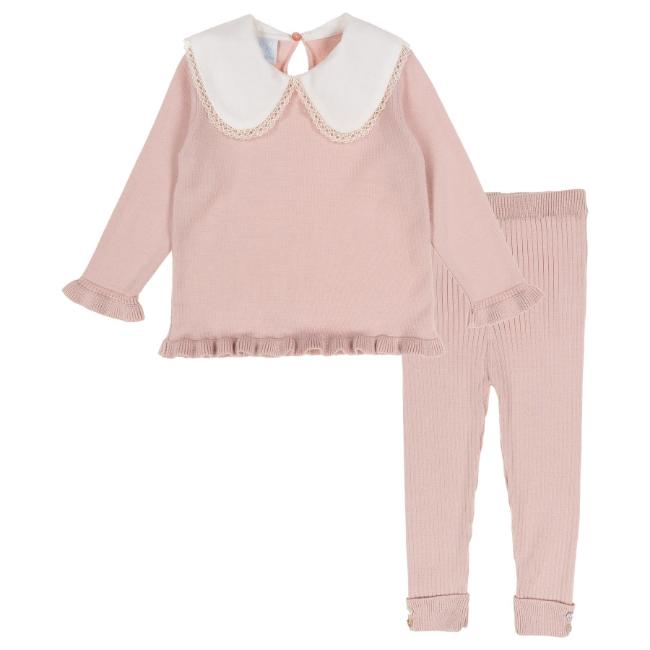 Picture of Granlei  Girls Summer Knit Tunic & Legging Set - Dusky Pink White
