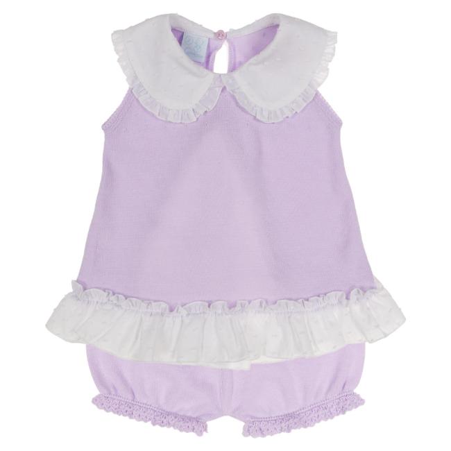 Picture of Granlei  Girls Summer Knit Plumetti Ruffle tunic Shorts Set - Lilac White