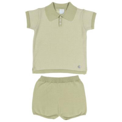 Picture of Granlei  Boys Summer Knit Polo Top & Shorts Set - Sage Green