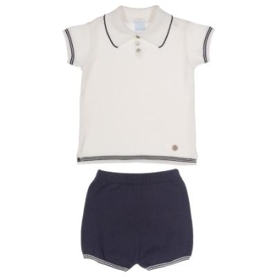 Picture of Granlei  Boys Summer Knit Polo Top & Shorts Set - White Navy
