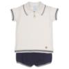 Picture of Granlei  Boys Summer Knit Polo Top & Shorts Set - White Navy