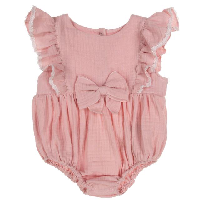 Picture of Jamiks Kids Baby Girls Bisza Organic Cotton Frilled Romper - Dark Pink