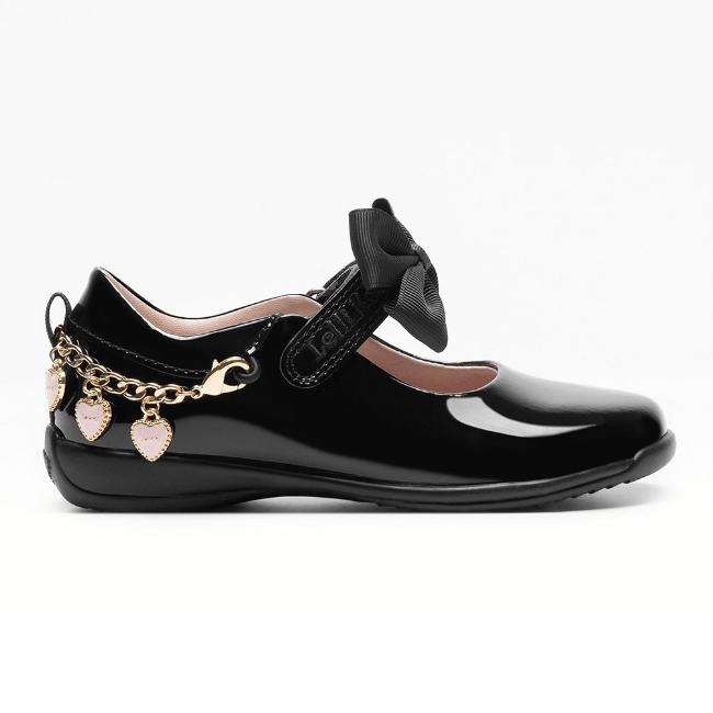 Picture of Lelli Kelly Annie Girls School Shoe F Fit With Detachable Heart Bracelet - Black Patent