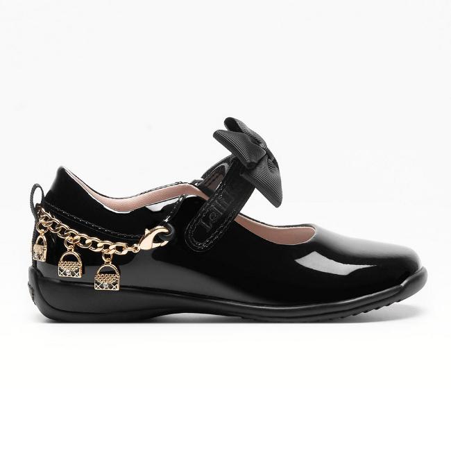 Picture of Lelli Kelly Ashley Girls School Shoe F Fit With Detachable Handbag Bracelet - Black Patent