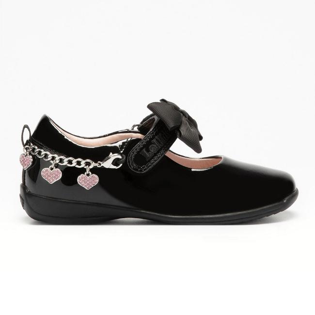 Picture of Lelli Kelly Angel Girls School Shoe F Fit With Detachable Heart Bracelet - Black Patent