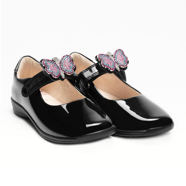 Picture of Lelli Kelly Luna 2 With Detachable Butterfly School Shoe F Fitting - Black Patent 