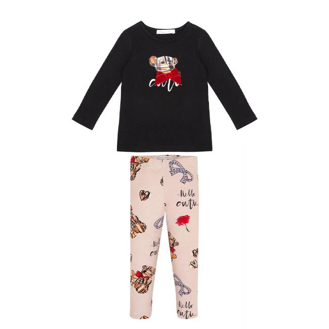 Picture of Balloon Chic Girls Cutie Teddy Legging Set - Black Beige