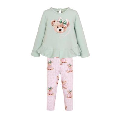 Picture of Balloon Chic Girls Teddy Print Legging Set - Green Pink