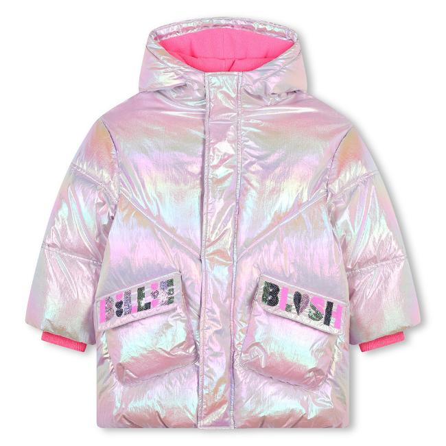 Picture of Billieblush Girls Sequin Logo Puffer Coat - Pink