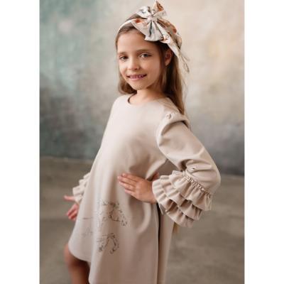 Picture of Daga Girls Horse Racing Ruffle Sleeve Dress - Beige