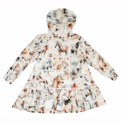 Picture of Daga Girls Horse Racing Print Hooded Jersey Dress - Beige