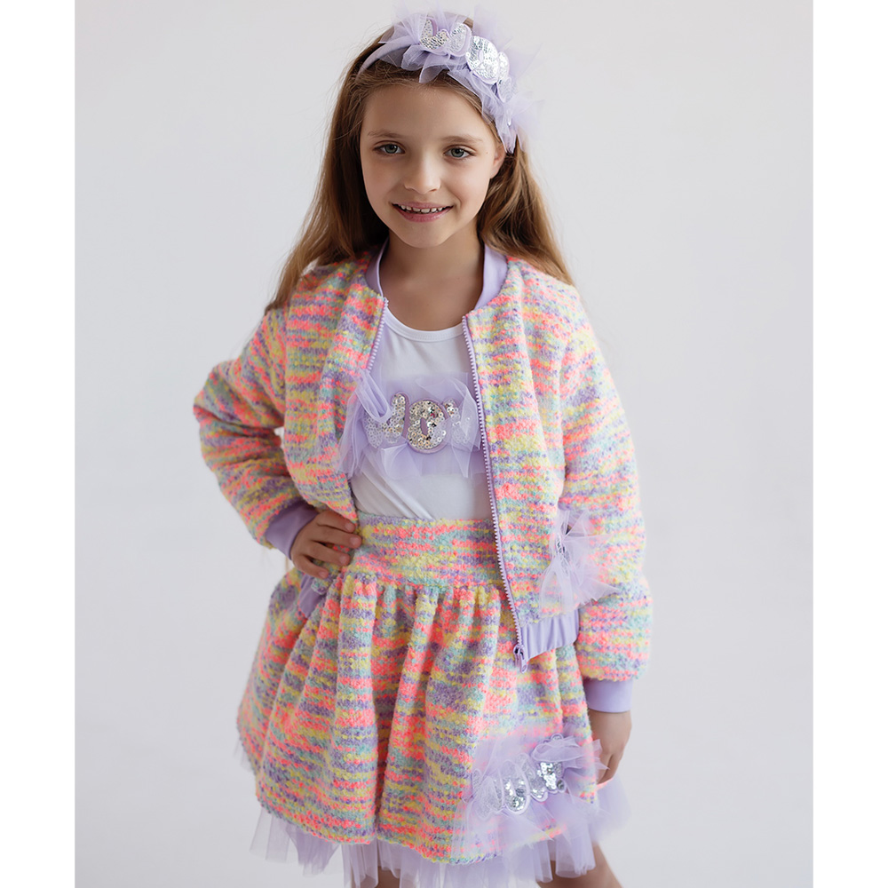 Daga Girls Fancy WOW Jersey Top Skirt Jacket Set X 3 White Lilac