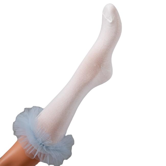 Picture of PRE ORDER Daga Girls  Knee Socks With Tulle - White Blue