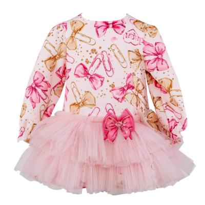 Picture of Daga Girls Pretty In Pink Bow Print Dress - Pink