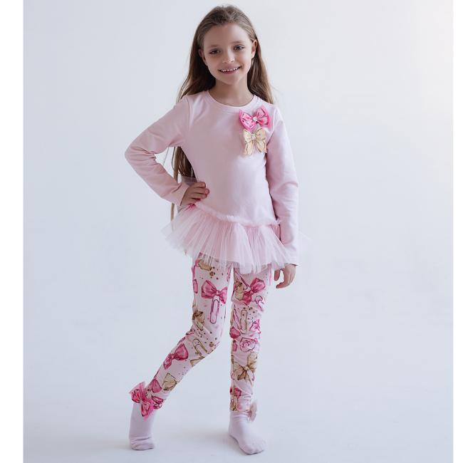 Picture of Daga Girls Pretty In Pink  Tunic & Bow Print Leggings Set  - Pink