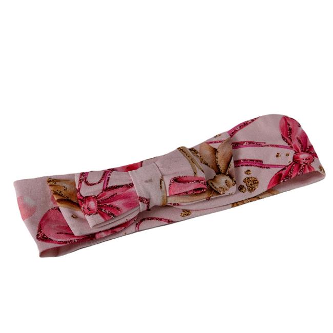 Picture of Daga Girls Pretty In Pink Bow Print Soft Headband With Bow - Pink