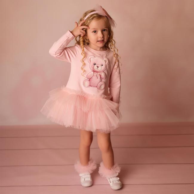 Picture of Daga Girls Teddy Bear Dream Drop Waist Tulle Dress - Pink