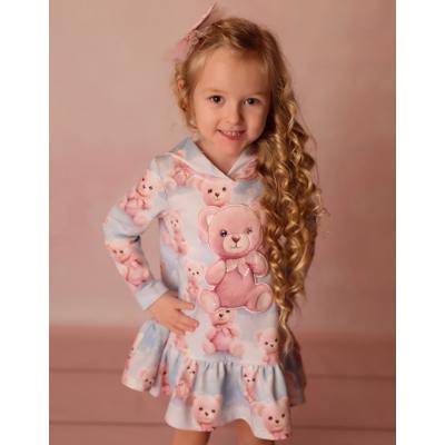 Picture of PRE ORDER Daga Girls Teddy Bear Dream Print Hooded Dress - Pink Blue