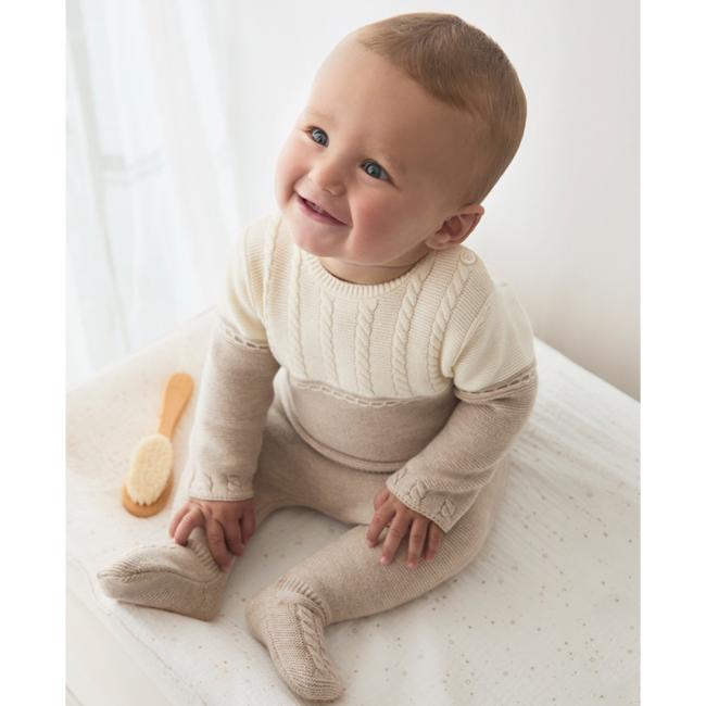 Picture of Mayoral Newborn Boys 2 Piece Cable Knit Set - Beige