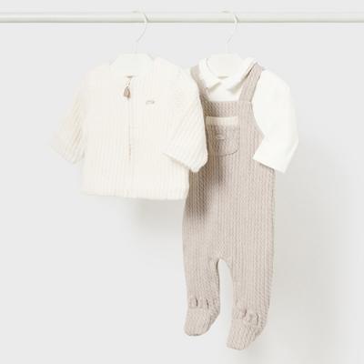 Picture of Mayoral Newborn Boys 2 Piece Cable Knit Dungaree Set - Beige