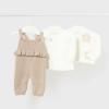 Picture of Mayoral Newborn Girls 3 Piece Dungaree Set - Beige