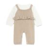 Picture of Mayoral Newborn Girls 3 Piece Dungaree Set - Beige