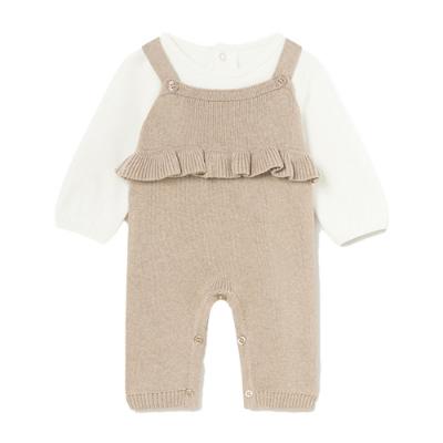 Picture of Mayoral Newborn Girls 3 Piece Dungaree Set - Beige