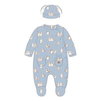 Picture of Mayoral Newborn Boys Ribbed Bunny Babygrow & Hat Set - Blue