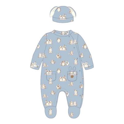Picture of PRE-ORDER Mayoral Newborn Boys Ribbed Bunny Babygrow & Hat Set - Blue