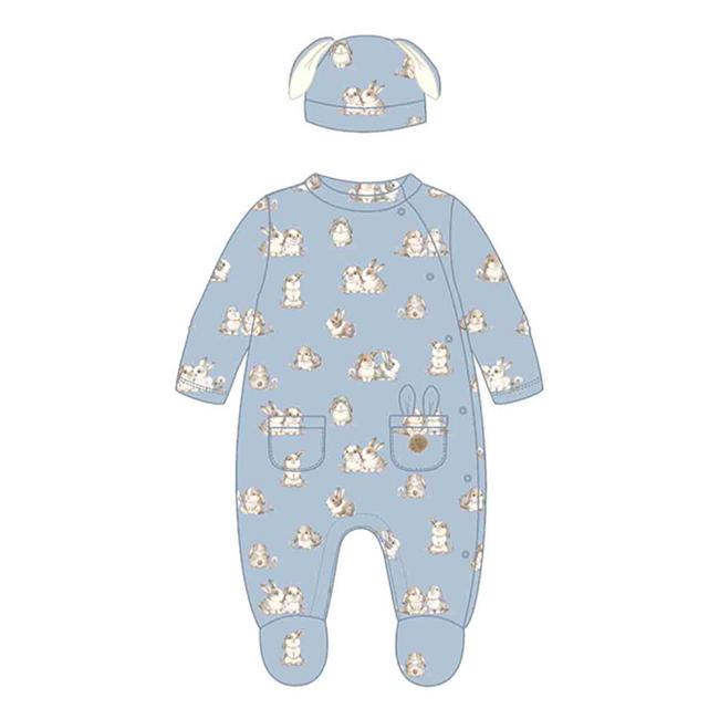 Picture of PRE-ORDER Mayoral Newborn Boys Ribbed Bunny Babygrow & Hat Set - Blue