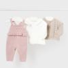 Picture of Mayoral Newborn Girls 3 Piece Dungaree Set - Pink