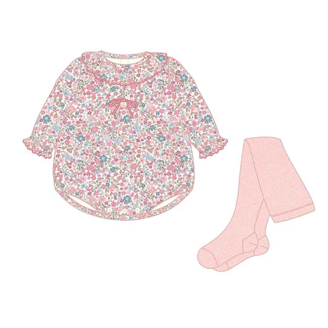 Picture of Mayoral Newborn Girls Floral Romper & Tights Set - Pink