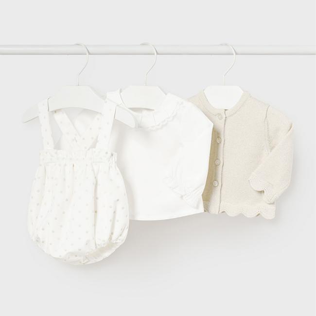 Picture of Mayoral Newborn Girls 3 Piece Romper Set - Ivory