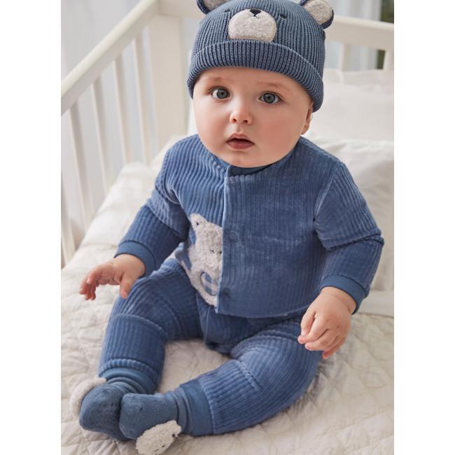 Picture of Mayoral Newborn Boys Ribbed Velour Teddy Babygrow - Blue