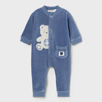 Picture of Mayoral Newborn Boys Ribbed Velour Teddy Babygrow - Blue