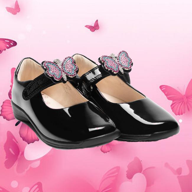 Picture of Lelli Kelly Luna 2 With Detachable Butterfly School Shoe F Fitting - Black Patent 