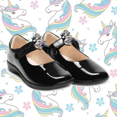 Picture of Lelli Kelly Bianca 2 With Detachable Unicorn With Crown School Shoe F Fitting - Black Patent 