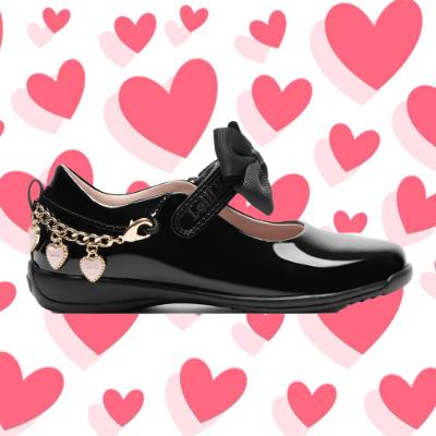 Picture of Lelli Kelly Annie Girls School Shoe F Fit With Detachable Heart Bracelet - Black Patent
