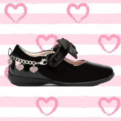 Picture of Lelli Kelly Angel Girls School Shoe F Fit With Detachable Heart Bracelet - Black Patent